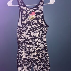 Kids Black and White Camo Wrestling Singlet